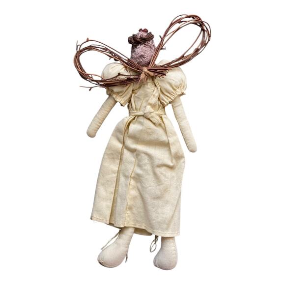 Vintage Primitive Angel Doll 11in Tall with wooden wings - Picture 2 of 3